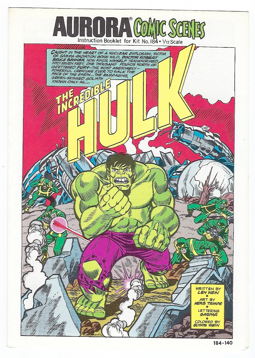 1974 Aurora Comic Scenes Incredible Hulk Model Kit Comic Book & Instructions Booklet