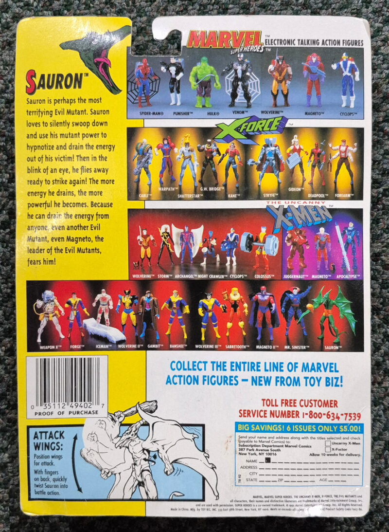 MOC 1992 Toy Biz The Uncanny X-Men Sauron Action Figure: Mint on Card 2