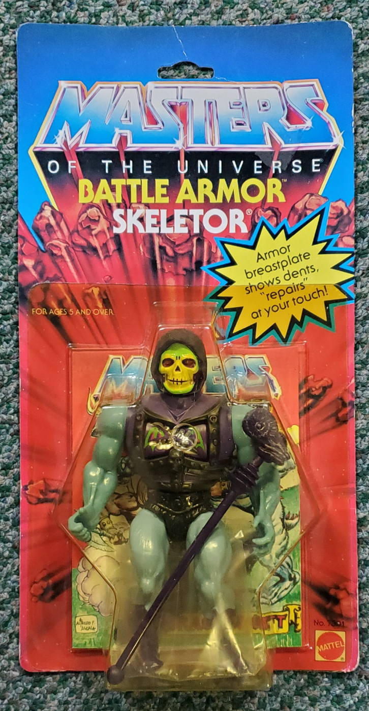 MOC 1983 Masters of the Universe (MOTU) Battle Armor Skeletor Action Figure on Factory Sealed Card 1