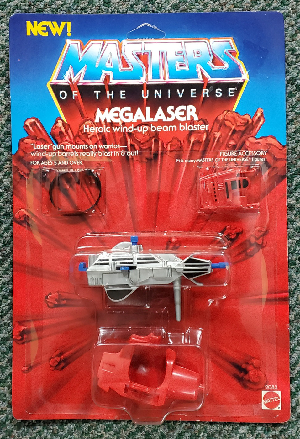 MOC 1985 Masters of the Universe (MOTU) Megalaser on Unpunched Factory Sealed Card 1