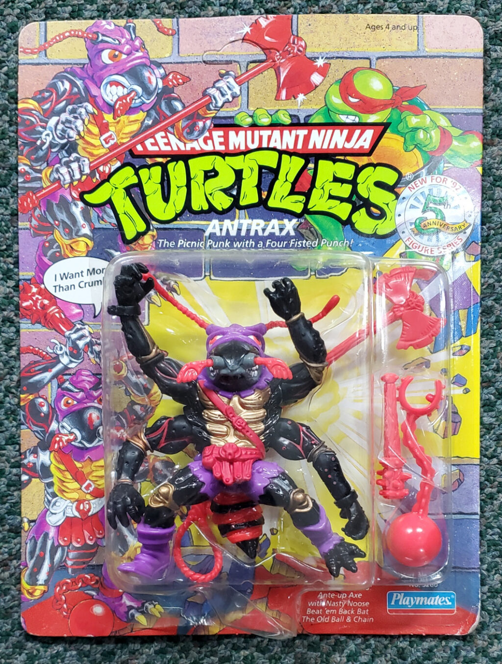 MOC TMNT Antrax Action Figure - on Unpunched Factory Sealed Card 1