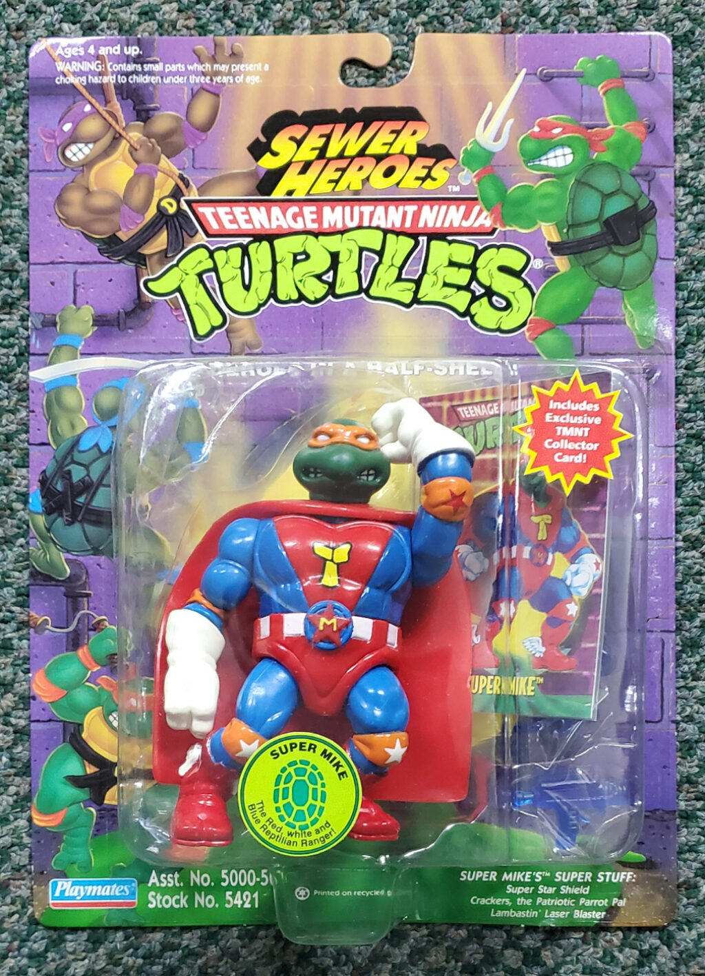 MOC TMNT Super Mike with Blue Weapons Action Figure Mint on Factory Sealed Card 1