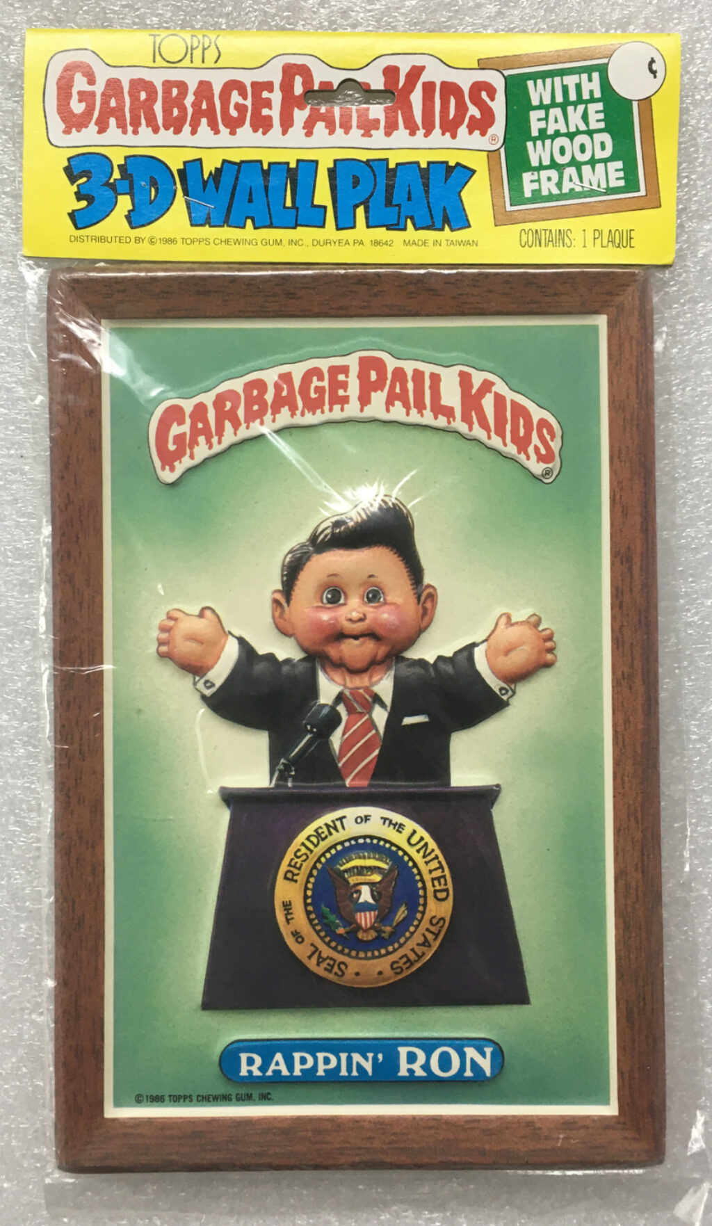 MIP 1986 Garbage Pail Kids (GPK) Rappin' Ron 3-D Wall Plak - Factory Sealed