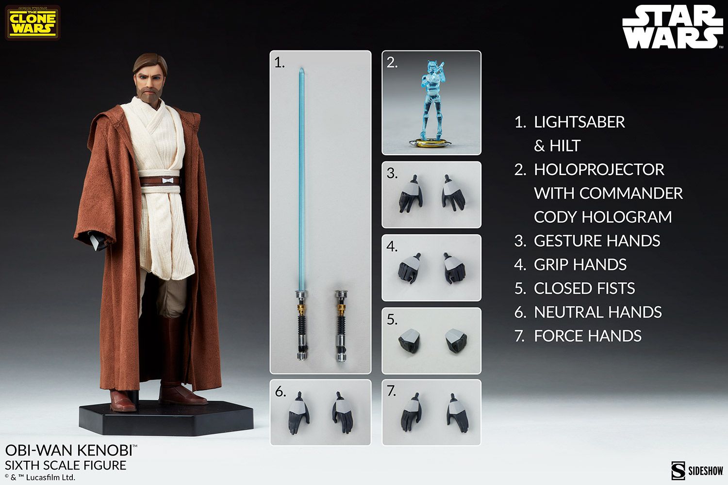 Figurine Hot Toys Star Wars Obi-Wan Kenobi 1/6 - Collection DX Avec Lightsaber LED, Hologrammes, Base Diorama
