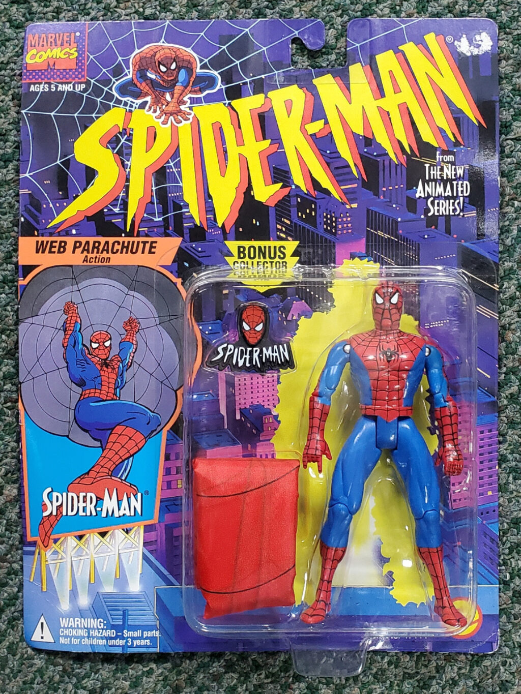 Toy Biz Spider-Man The Animated Series Web Parachute Spider-Man Action Figure: Mint on Card 1