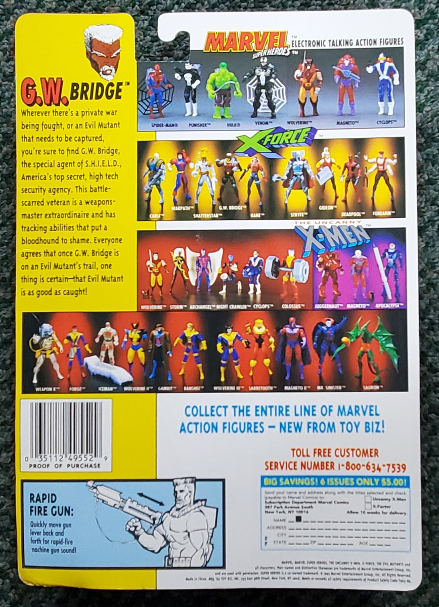 Toy Biz Uncanny X-Men X-Force G.W. Bridge Action Figure: Mint on Card