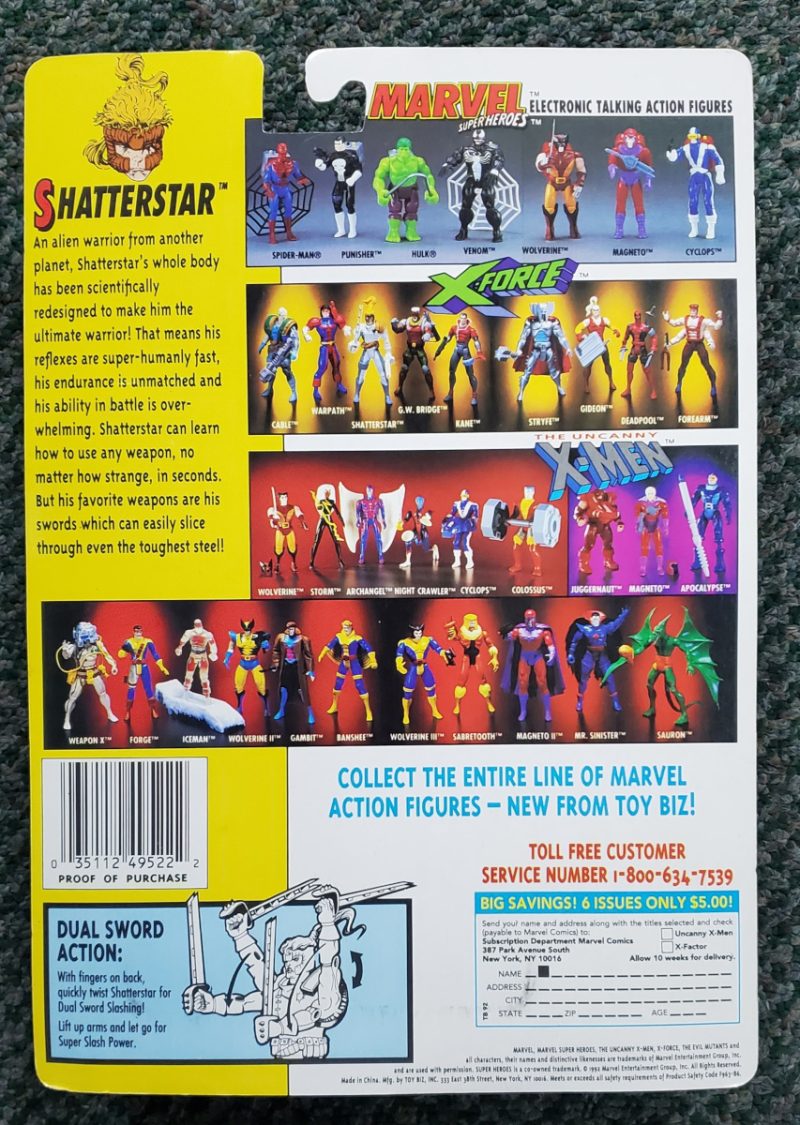 Toy Biz Uncanny X-Men X-Force Shatterstar Action Figure: Mint on Card 2