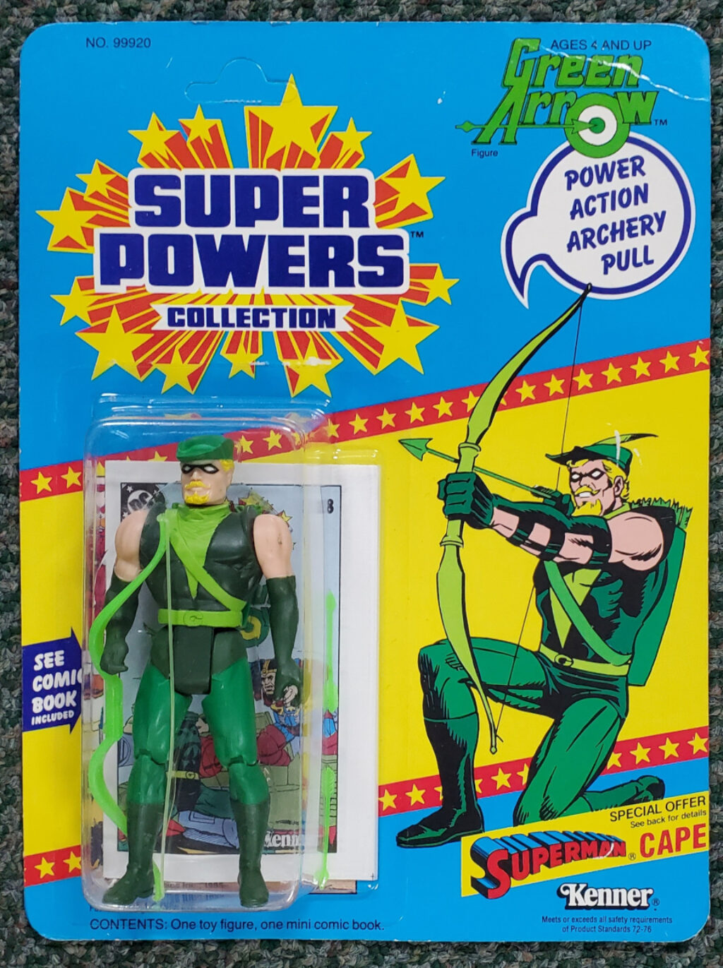 MOC Kenner Super Powers Green Arrow - Mint on Factory Sealed Unpunched 23-Back Card 1