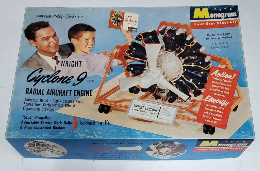 Vintage 1959 Monogram Wright Cyclone 9 Radial Aircraft Engine Model Kit in Box 1