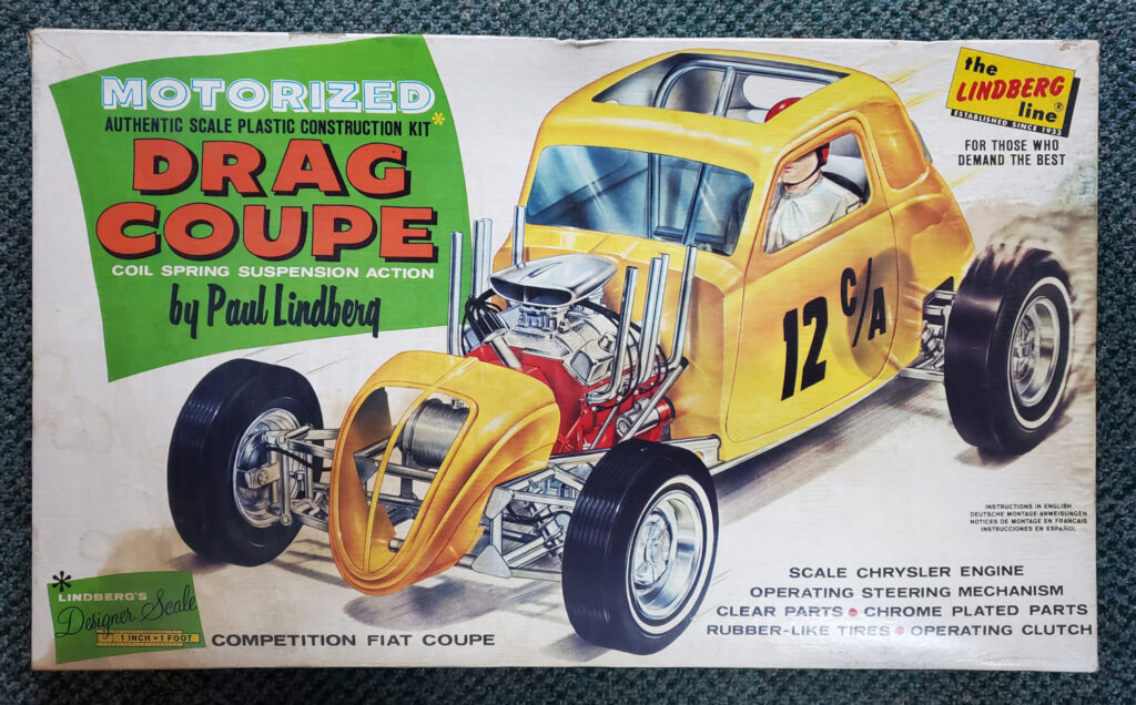 Vintage 1965 Lindberg Motorized Competition Fiat Drag Coupe 1:12 Scale Model Kit in the Box 1