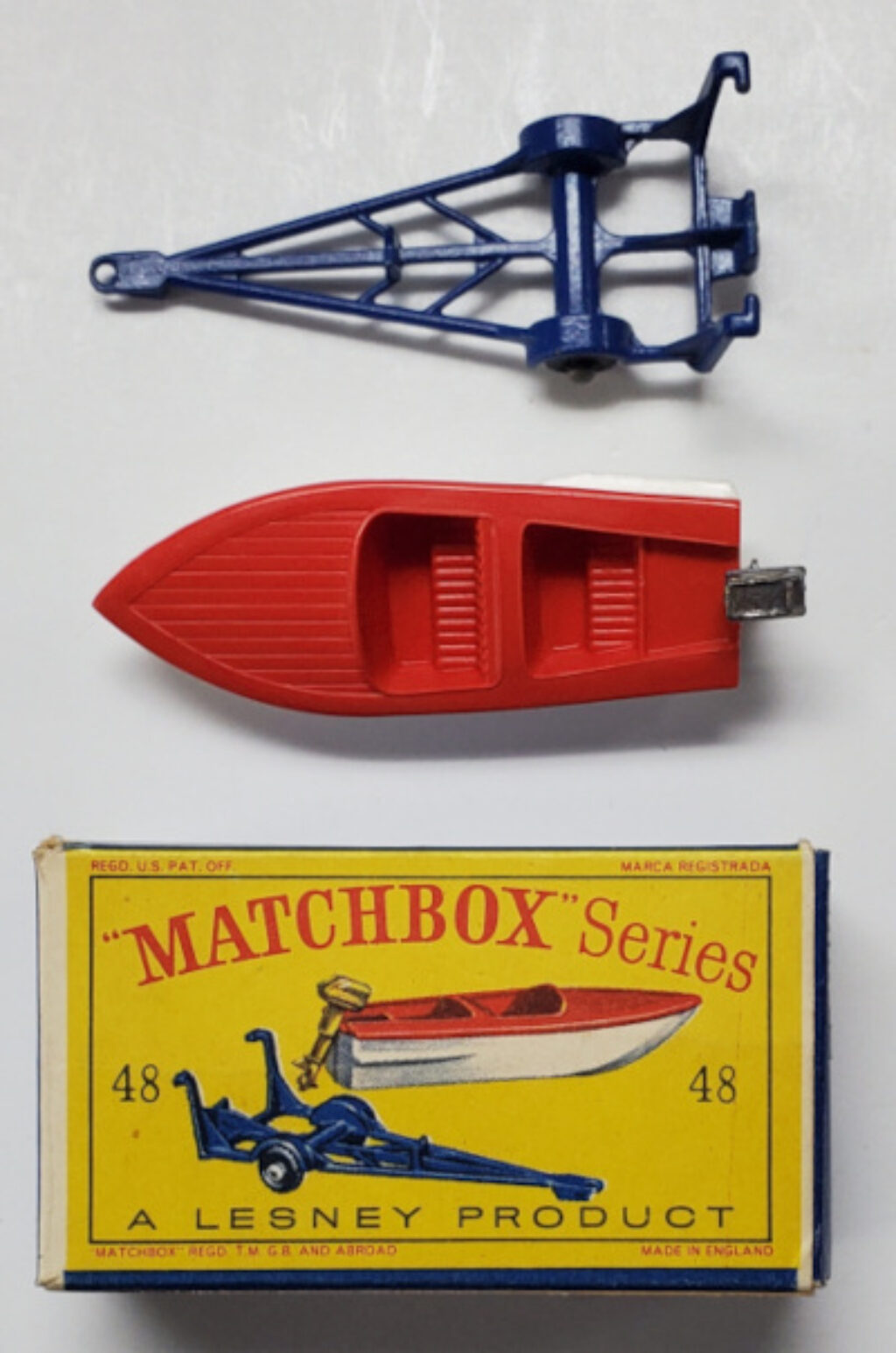 Mint 1961 Matchbox 48B Trailer with Removable Sports Boat Complete in Original Box 1