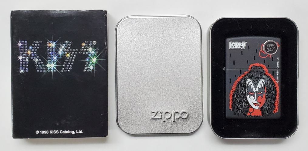 1998 KISS Gene Simmons Zippo Lighter in Metal Case and Sleeve 1