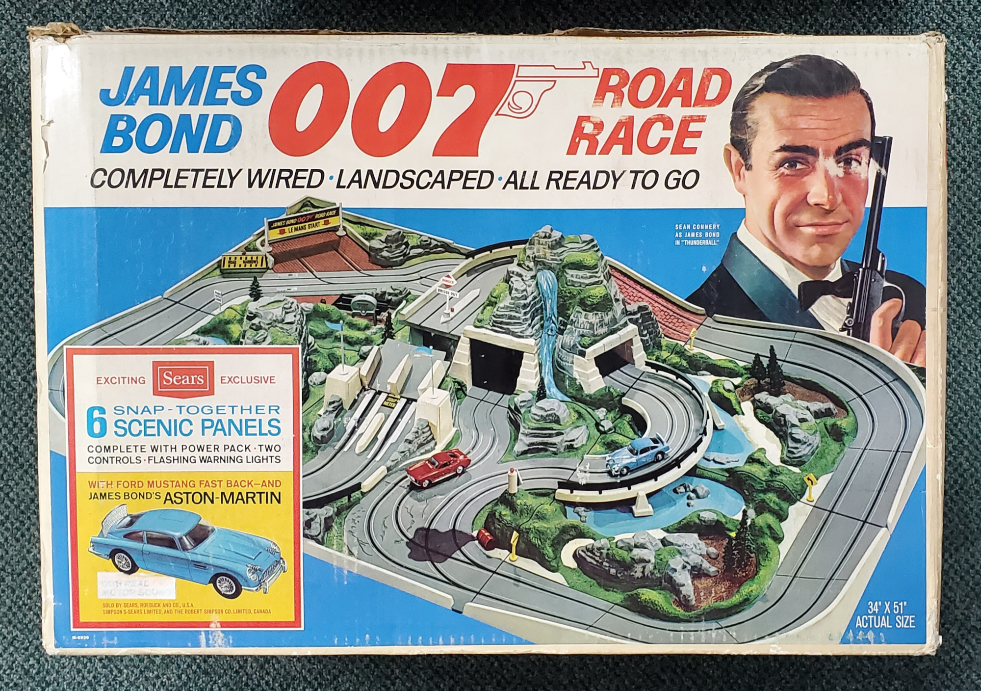 1965 AC Gilbert Sears Exclusive James Bond 007 Road Race O Gauge Slot Car Set Complete in the Box 1