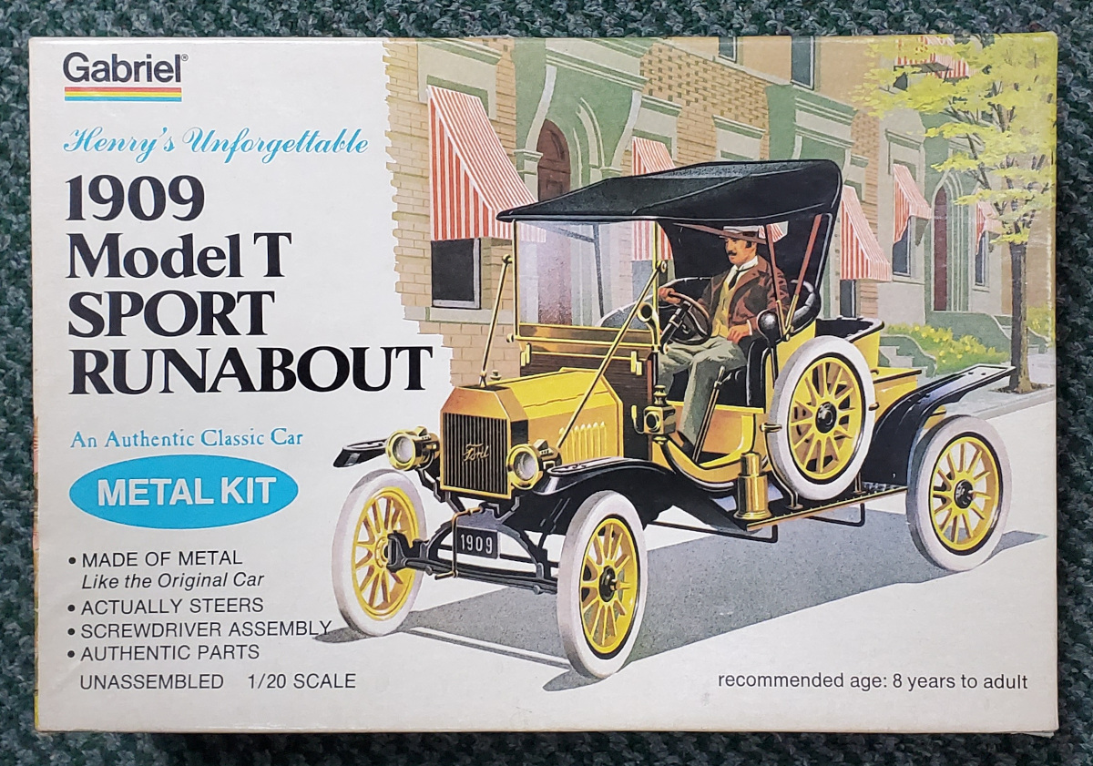 Vintage 1976 Gabriel Henry's Unforgettable 1909 Model T Sport Runabout 1:20 Scale Metal Model Kit in Box 1