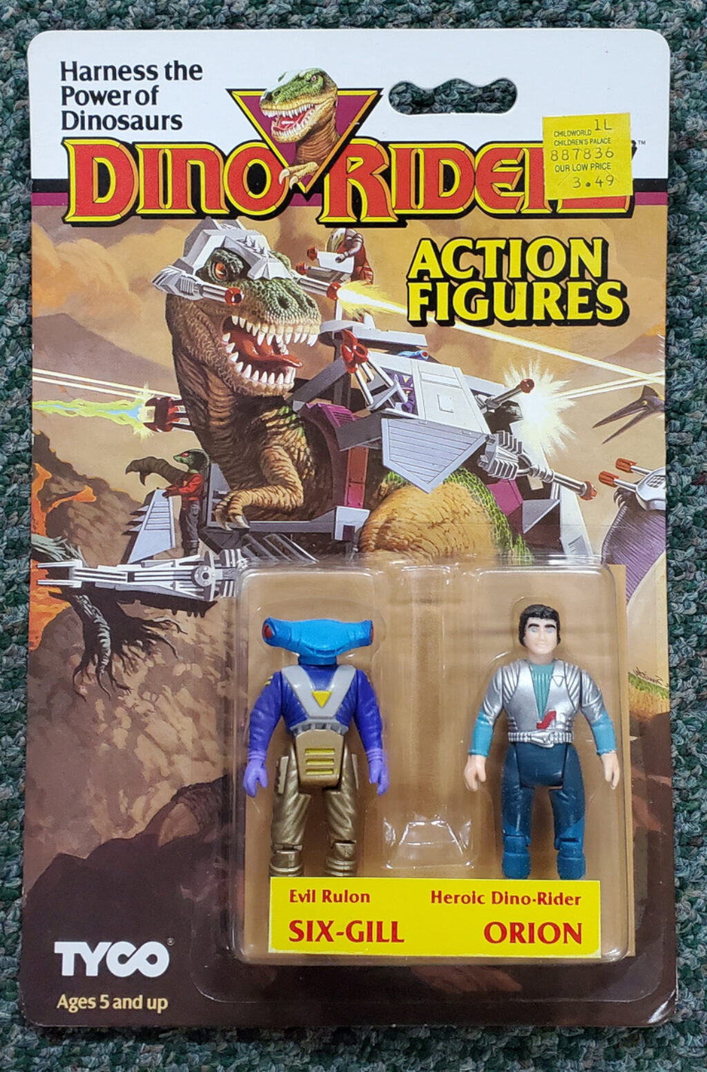MOC 1987 Tyco Dino-Riders Six Gill & Orion Figures on Factory Sealed Card 1