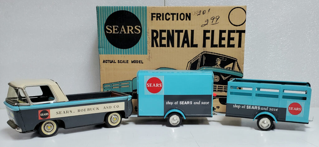 1962 Japan Friction Tin Litho Sears Rental Fleet Truck Set in the Box 1