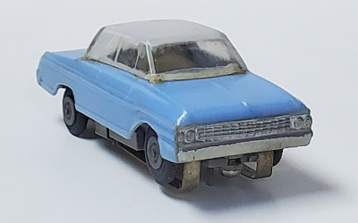 Atlas 1962 Ford Galaxie Slot Car in Light Blue with White Hardtop 1