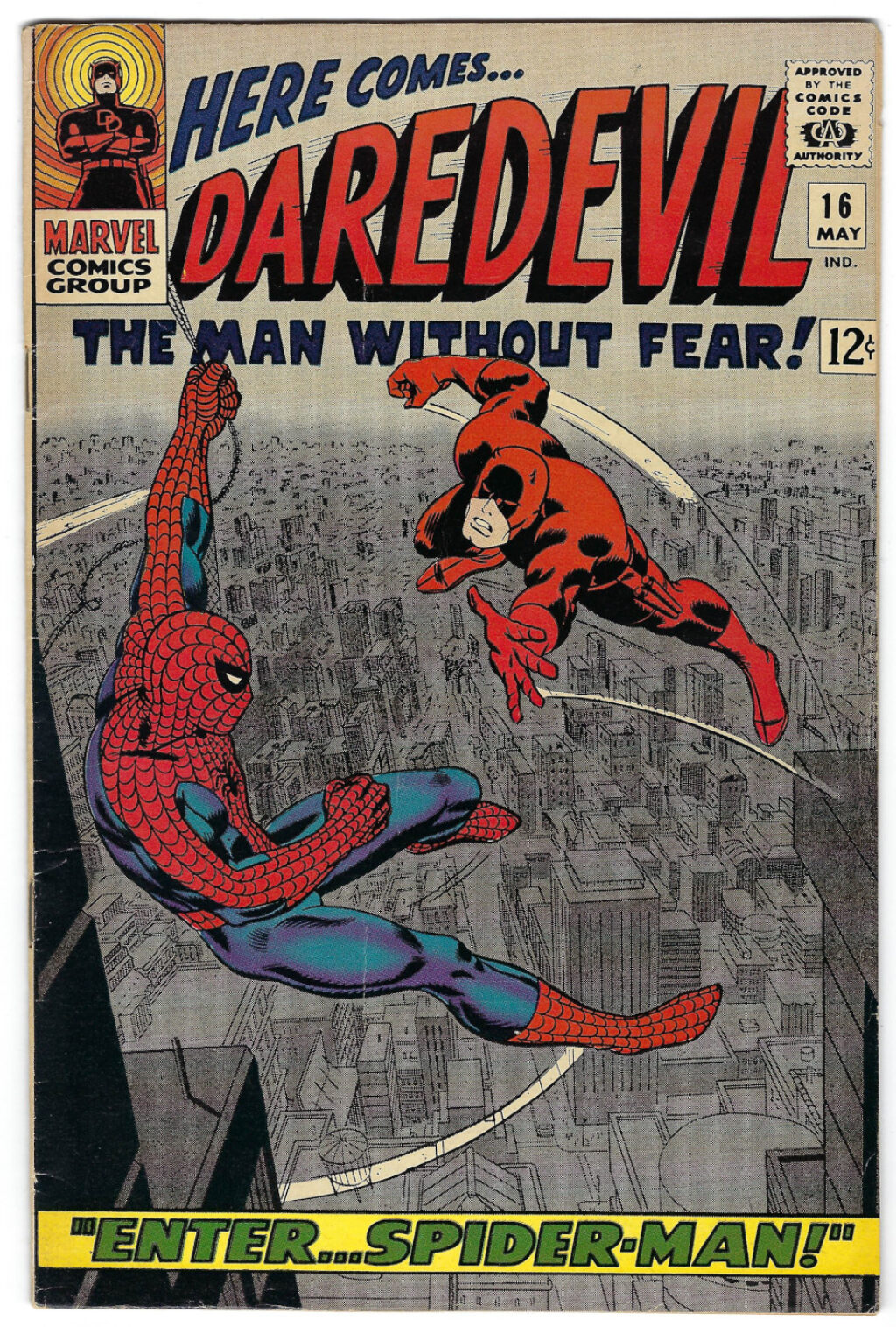 Marvel Comics Daredevil (1964) #16: 1st Daredevil & Spider-Man Cross-over Story 1