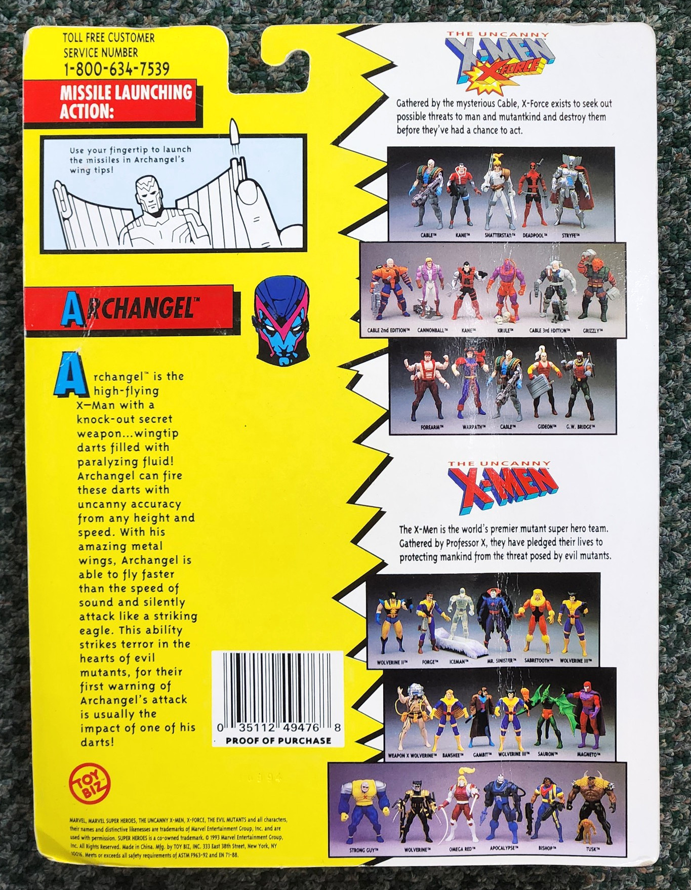 Toy Biz 1993 Uncanny X-Men Archangel Action Figure: Mint on Card
