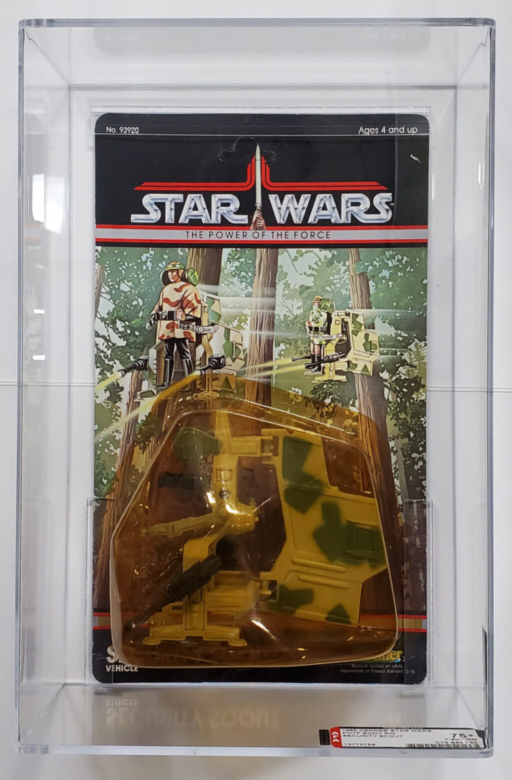 MOC 1985 AFA-Graded 75+ Y-EX+/NM Kenner Star Wars Power of the Security Scout 1