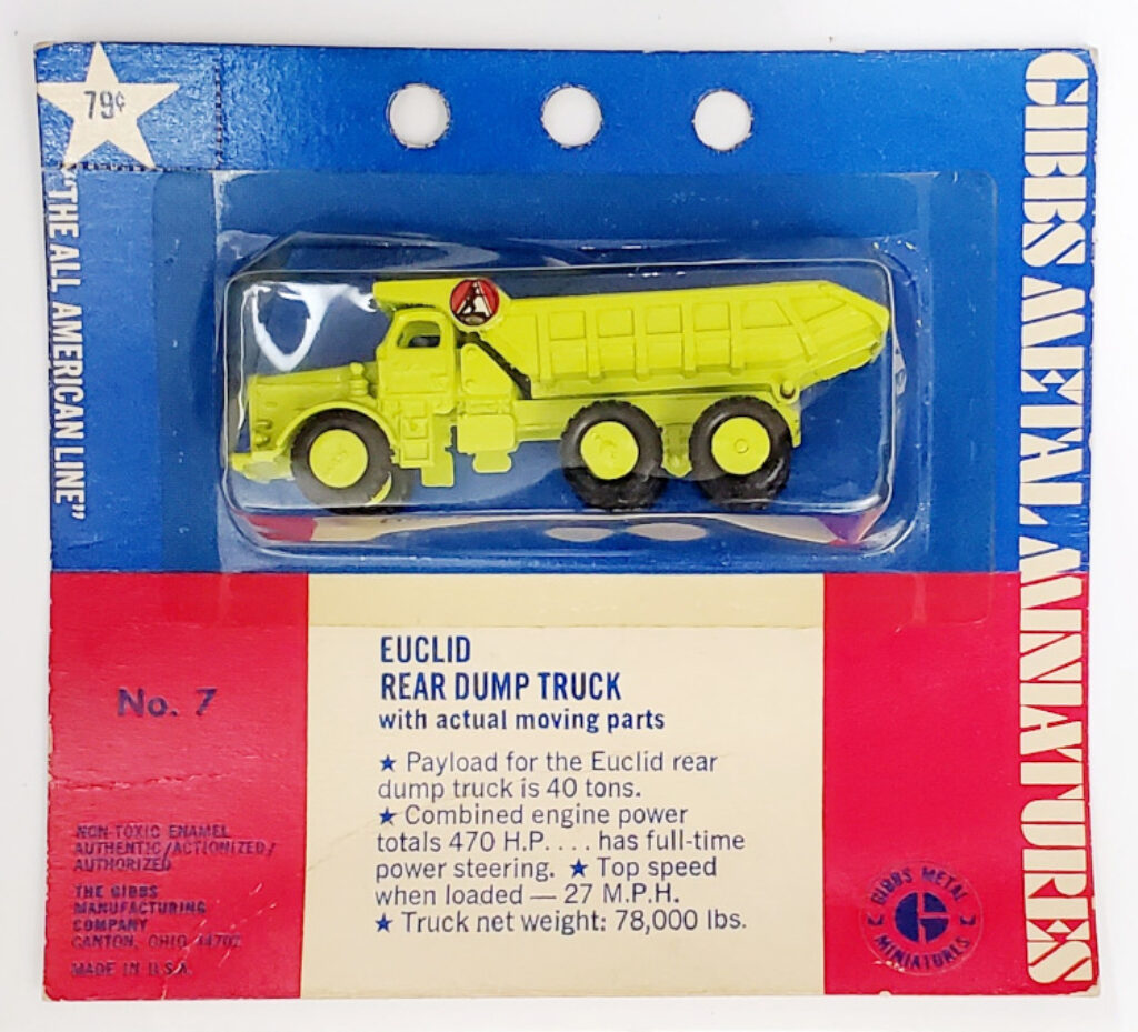 Mint on Card Gibbs (Lit'l Toy) Metal Miniatures No. 7 Euclid Rear Dump Truck