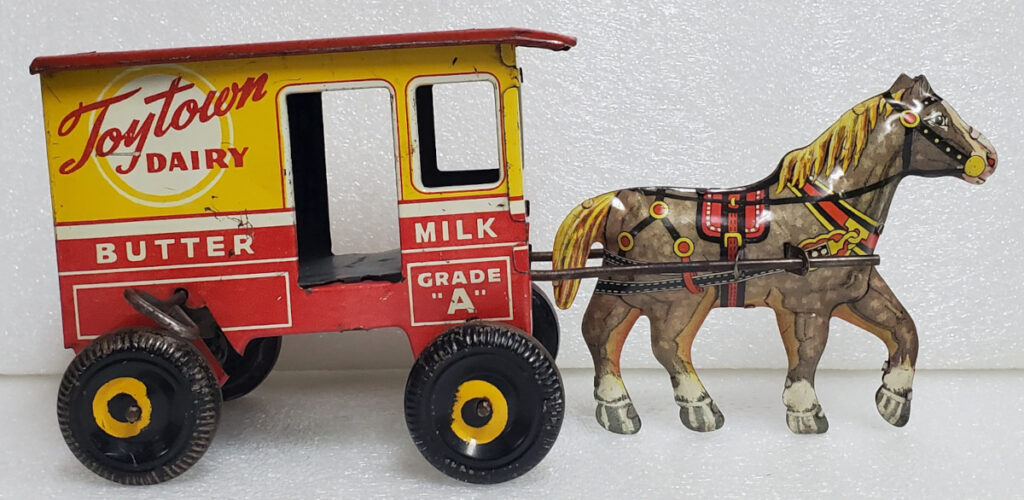 1930's Marx Tin Litho Wind-Up Toytown Dairy Horse and Delivery Wagon 1