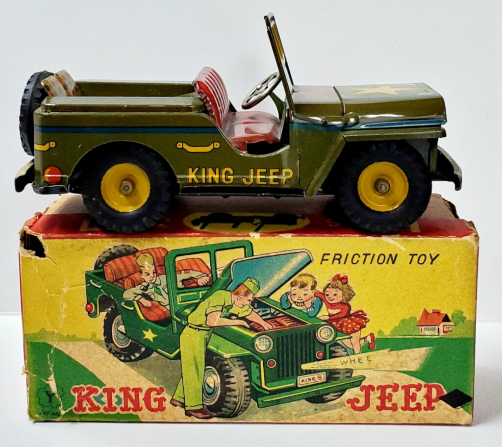1950's Yonezawa Cragstan King Jeep Japanese Tin Friction Car in the Box 1