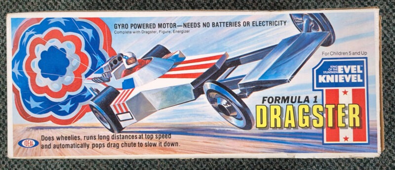1975 Ideal Evel Knievel Formula 1 Dragster with Figure and Chute: Complete in Box 2