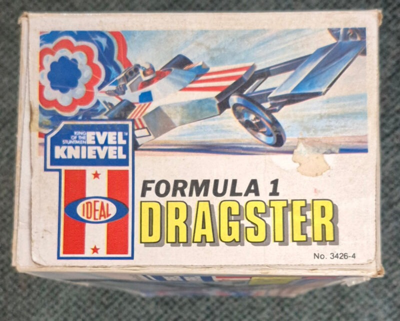 1975 Ideal Evel Knievel Formula 1 Dragster with Figure and Chute: Complete in Box 5