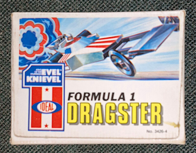 1975 Ideal Evel Knievel Formula 1 Dragster with Figure and Chute: Complete in Box 6