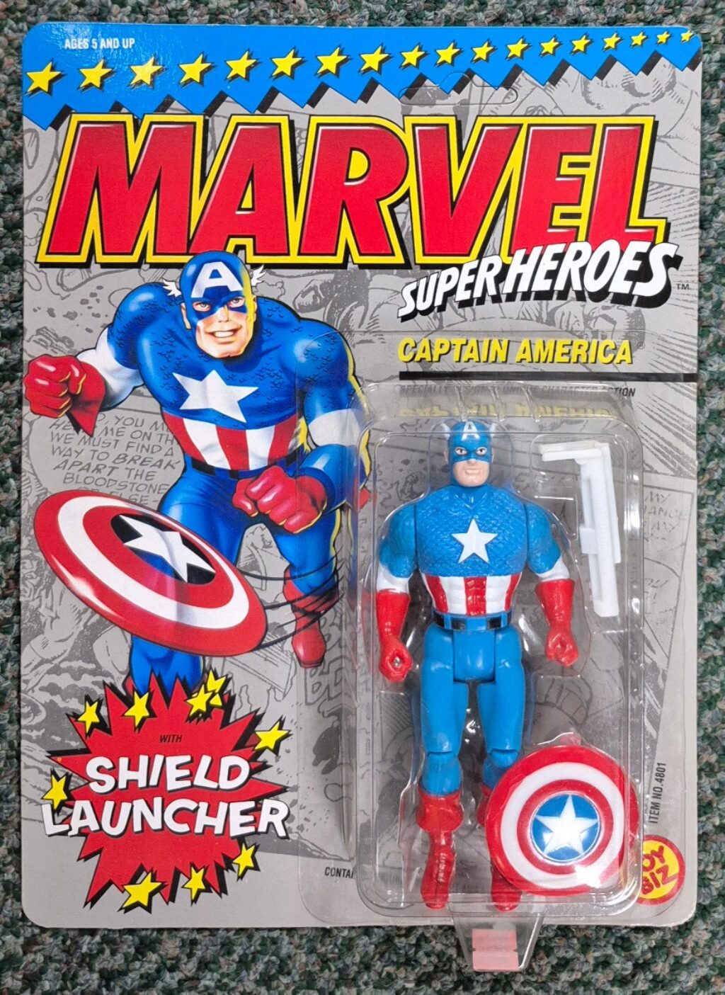 Toy Biz 1990 Marvel Super Heroes Captain America Action Figure: Mint on Unpunched Card 1