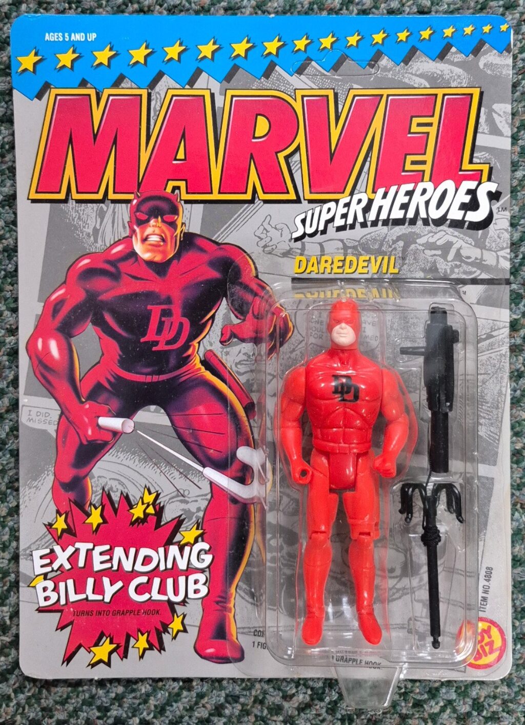 Toy Biz 1990 Marvel Super Heroes Daredevil Action Figure: Mint on Unpunched Card 1
