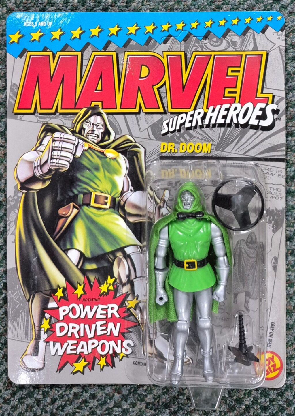 Toy Biz 1990 Marvel Super Heroes Dr. Doom Action Figure: Mint on Unpunched Card 1