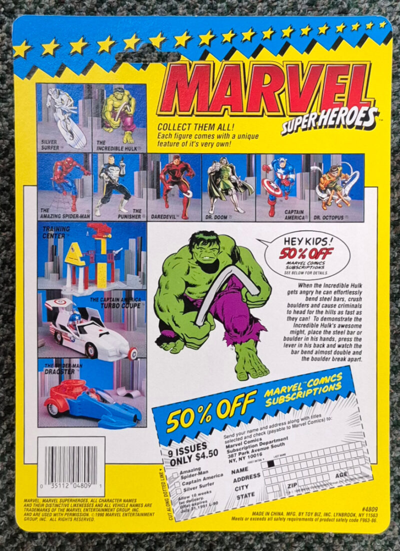 Toy Biz 1990 Marvel Super Heroes Incredible Hulk Action Figure: Mint on Card 2