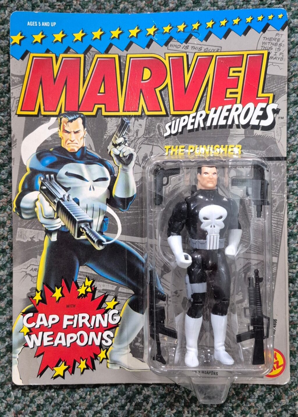 Toy Biz 1990 Marvel Super Heroes Punisher Action Figure: Mint on Unpunched Card 1