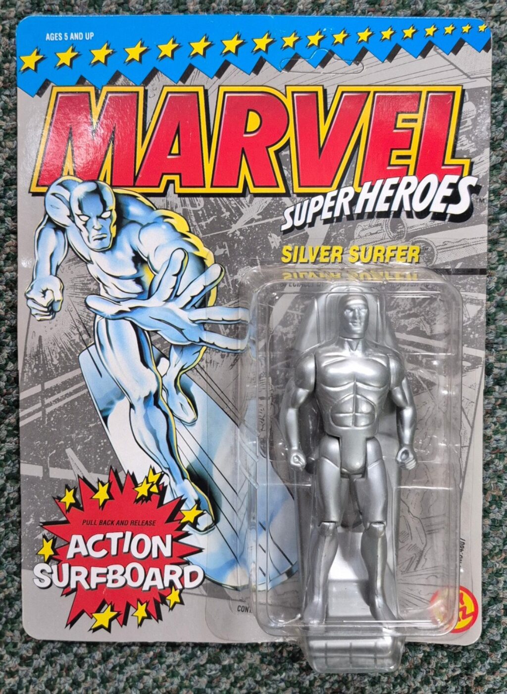Toy Biz 1990 Marvel Super Heroes Silver Surfer Action Figure: Mint on Unpunched Card 1