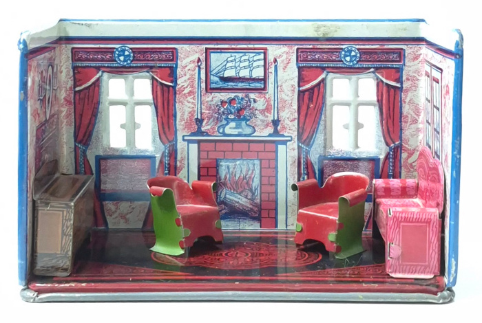 1930's Marx Tin Litho Home Town Series Living Room Play Scene Diorama 1