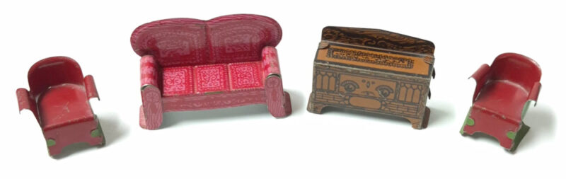 1930's Marx Tin Litho Home Town Series Living Room Play Scene Diorama 9