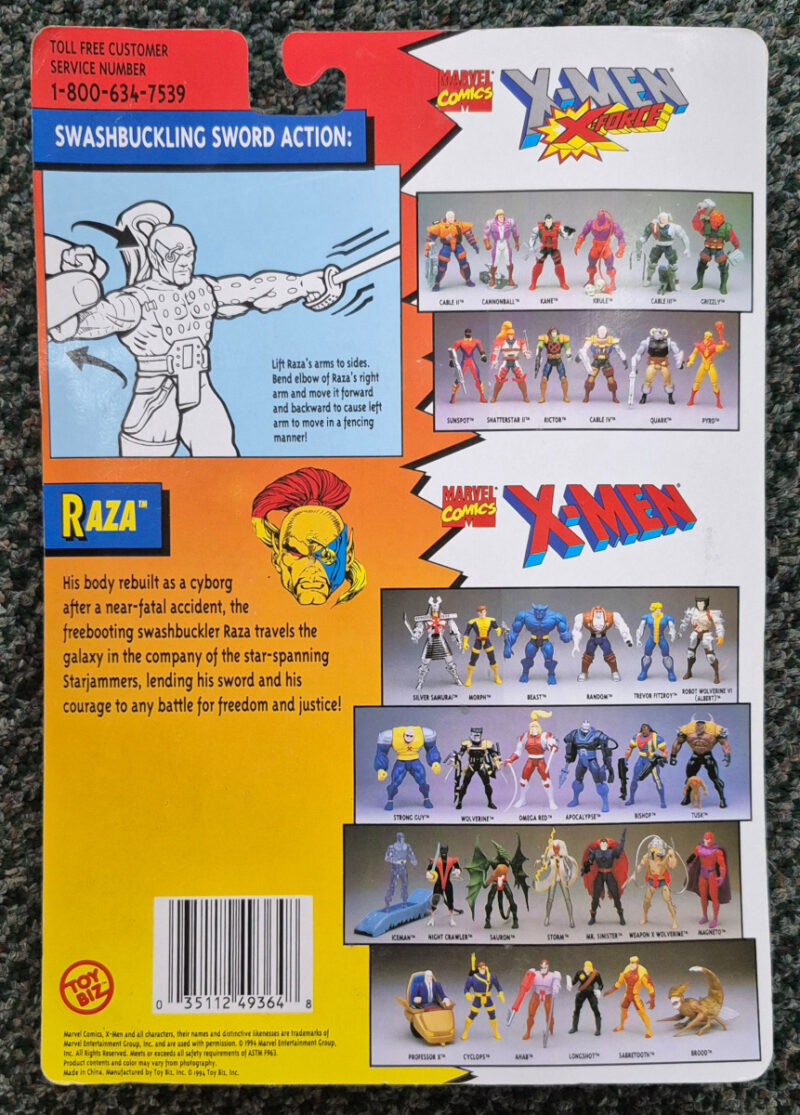 Toy Biz 1994 X-Men Raza Action Figure: Mint on Card 2
