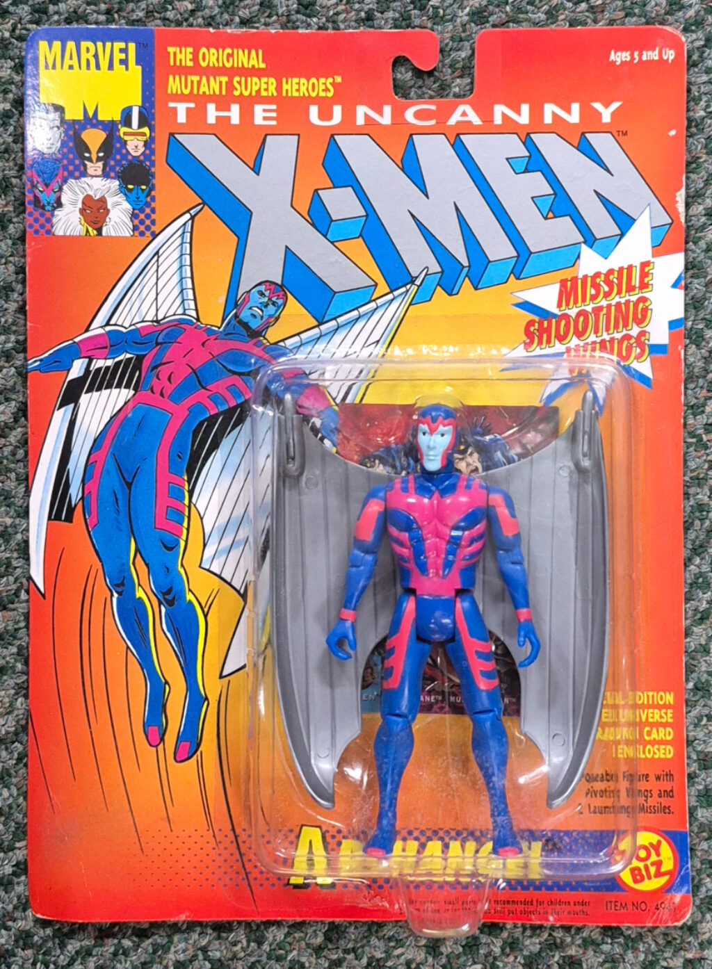 Toy Biz 1993 Uncanny X-Men Archangel with Silver Wings Action Figure: Mint on Card 1
