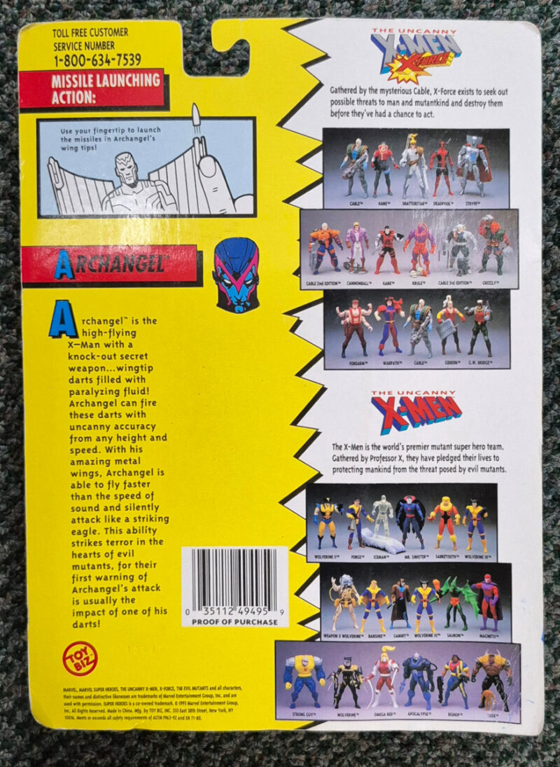 Toy Biz 1993 Uncanny X-Men Archangel with Silver Wings Action Figure: Mint on Card 2