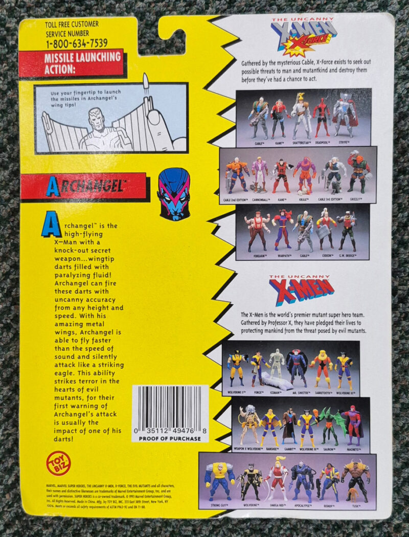 Toy Biz 1993 Uncanny X-Men Archangel with White Wings Action Figure: Mint on Card 2