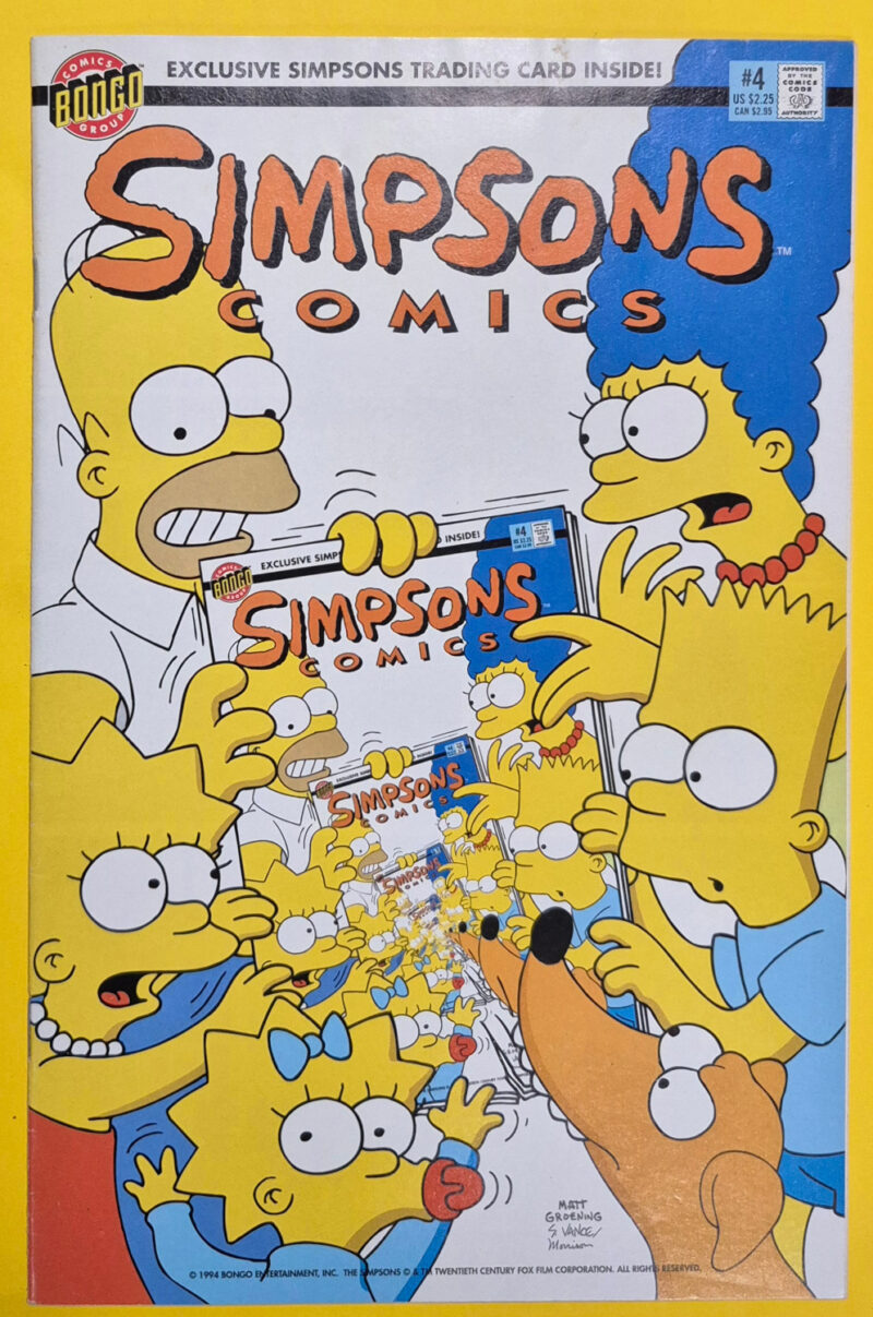 1994 Bongo Comics Simpsons Comics #4 with Two Bound Willy "The Dupe" Dipkin Cards 1