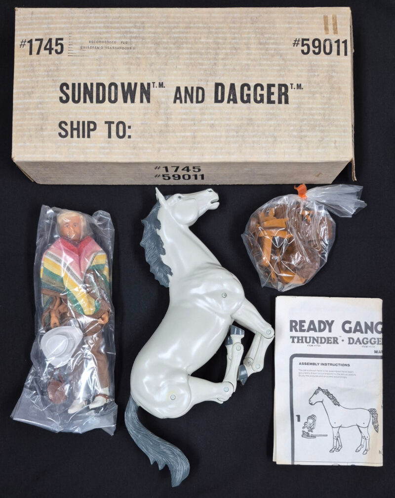 1977 Marx Ready Gang Sundown and Dagger Figure and Horse Set Sealed with Original Box 1