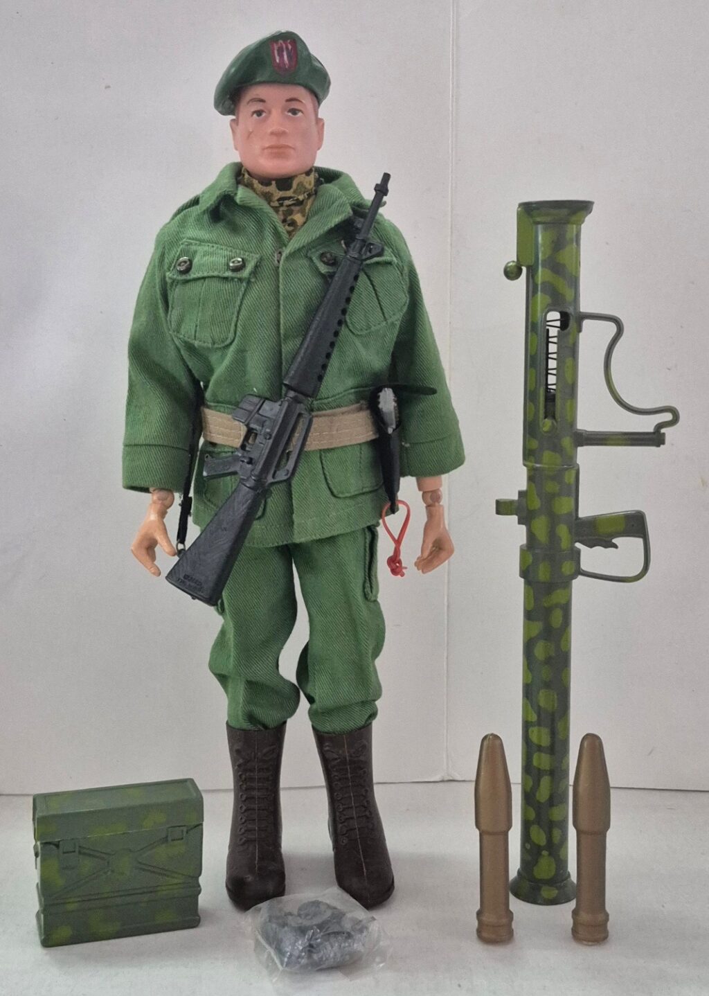 1966 Hasbro G.I. Joe Complete Green Beret Figure with Special Forces Bazooka & Rockets 1