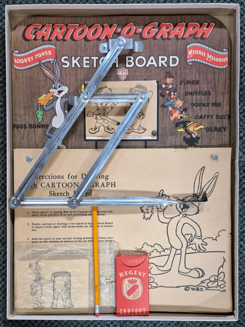 1950's Metal Moss Looney Tunes and Merrie Melodies Cartoon-O-Graph Sketch Board in the Box 2