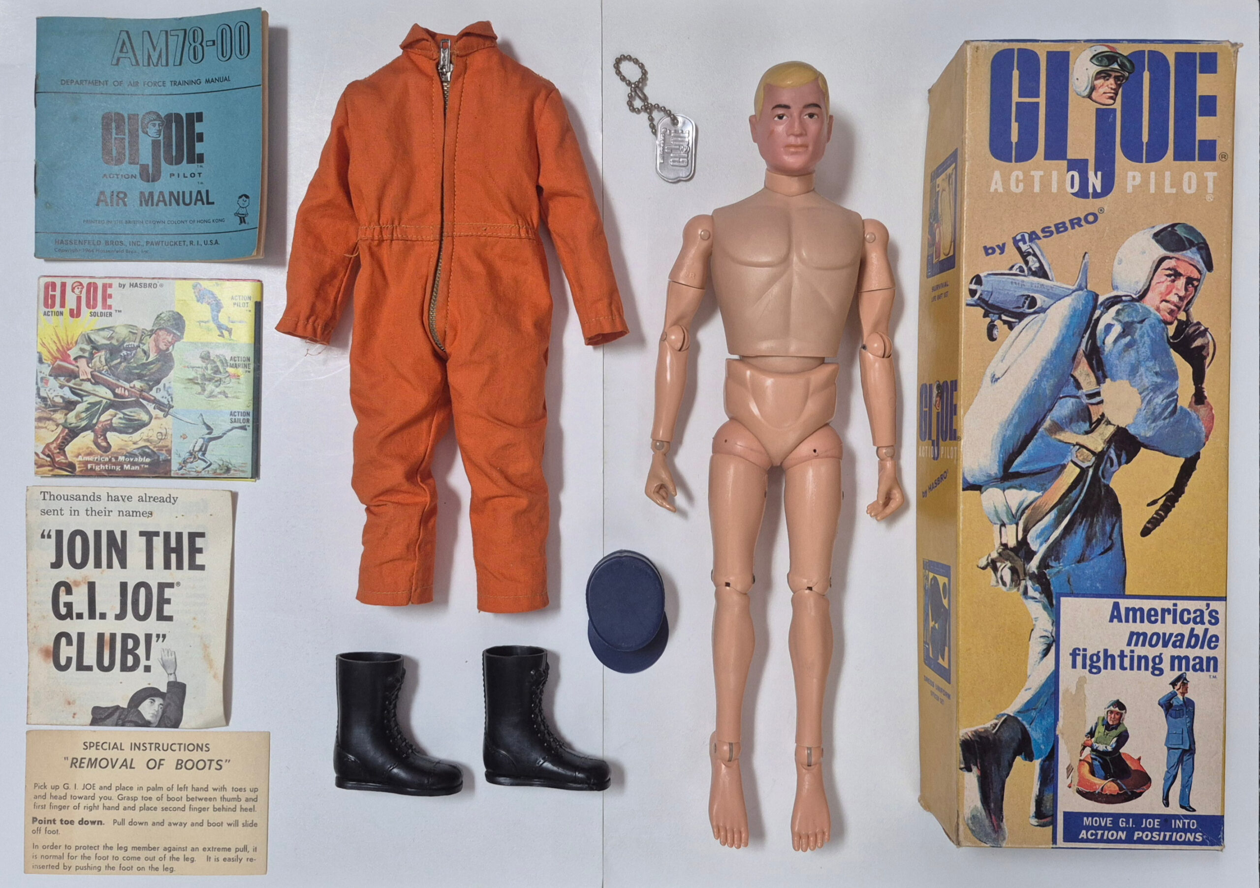 hasbro-1964-gi-joe-action-pilot-in-7800-box-1 1964 Hasbro G.I. Joe Action Pilot with Flight Suit in 7800 Box with Paperwork 1