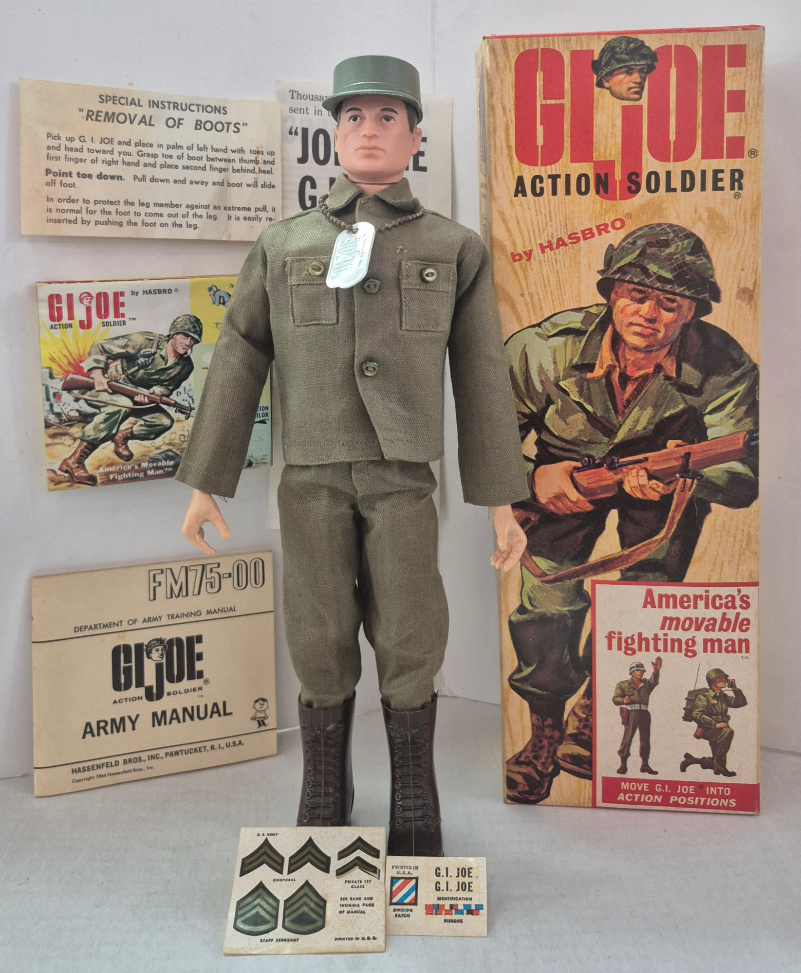 1964 Hasbro G.I. Joe Action Soldier in Fatigues Uniform in 7500 Box with Paperwork 3
