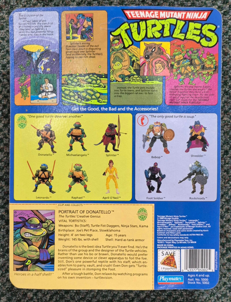 MOC 1988 Playmates TMNT 10-Back Donatello Action Figure: Mint on Factory Sealed Unpunched Card 2