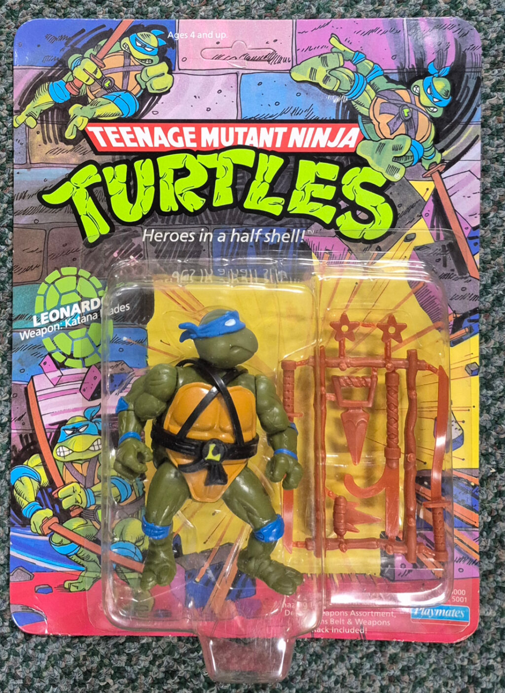 MOC 1988 Playmates TMNT 10-Back Leonardo Action Figure: Mint on Factory Sealed Unpunched Card 1